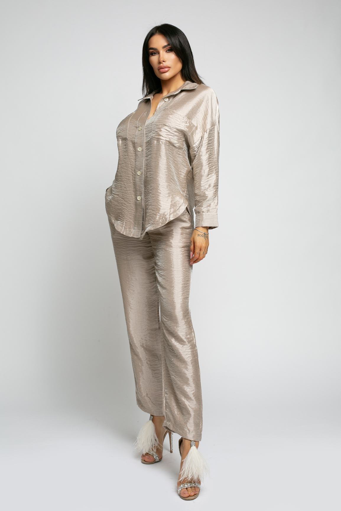 SET CELESTE,SMOOTH SATIN,METALLIC CREM