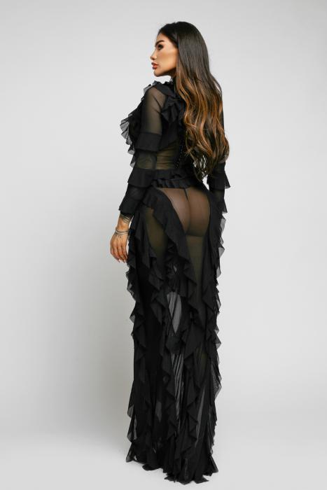 ROCHIE LUNGA DIN TULLE CU VOLANE -BLACK