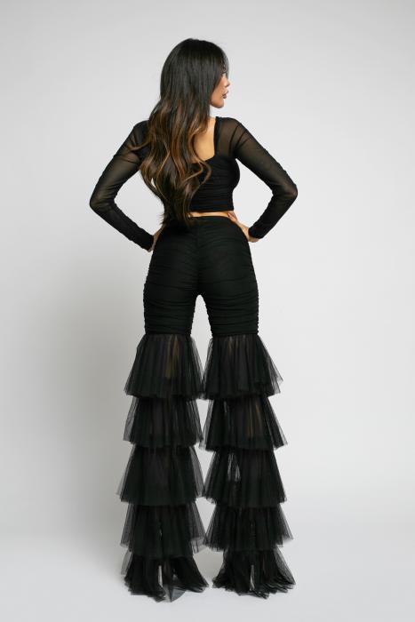SET PANTALONI EVAZATI DIN TULLE CU BUSTIERA BLACK CHAOS